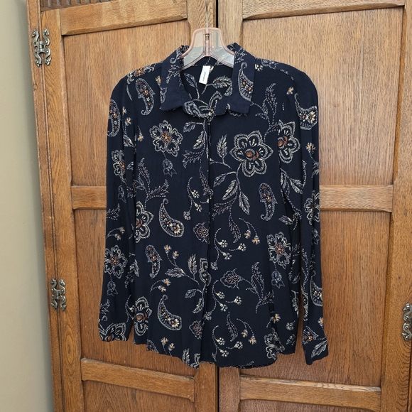 #51 SOYA CONCEPT | Navy Blue & Brown Floral Buttonup Blouse - Women's Small - Picture 3 of 9